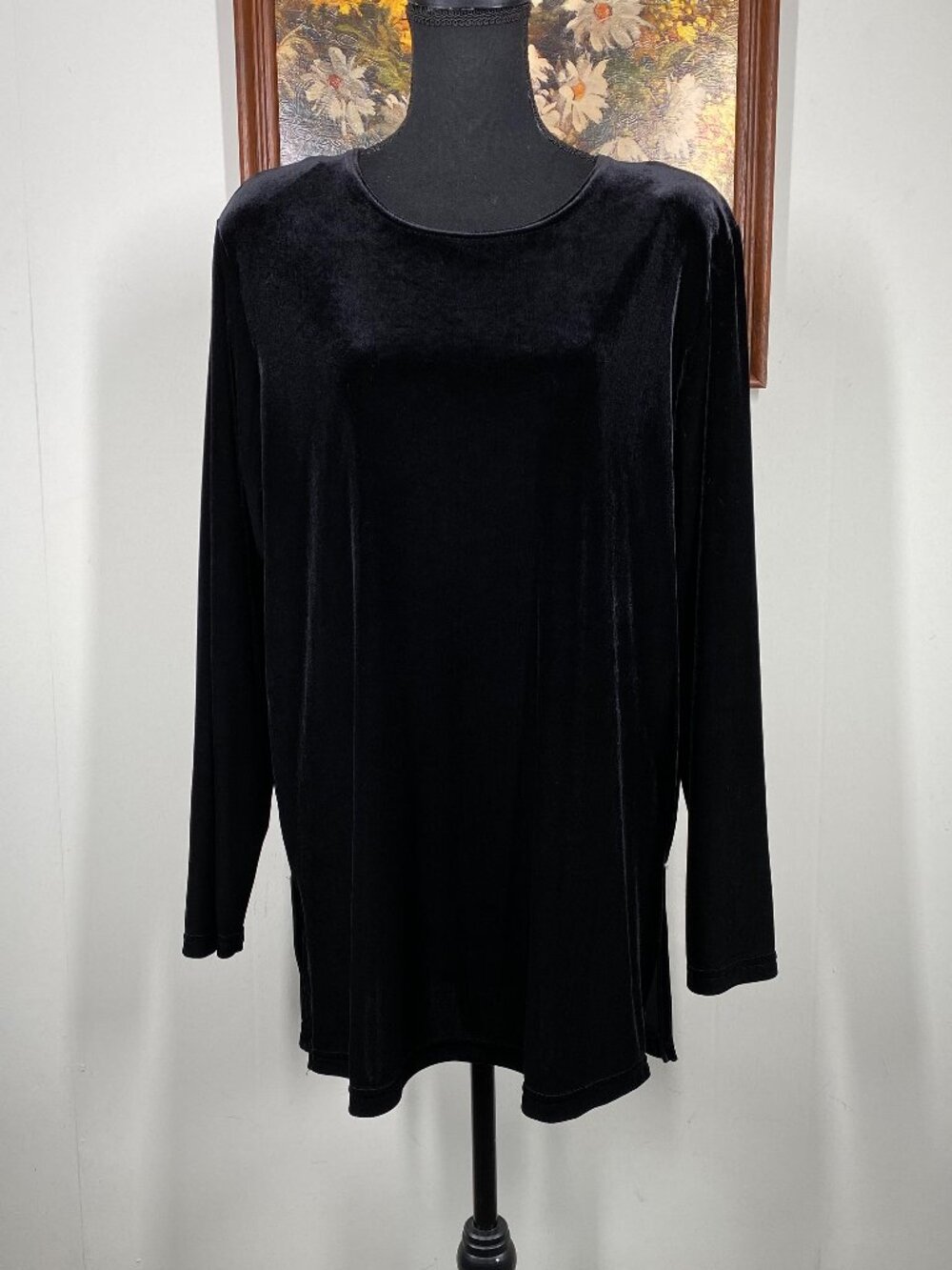 Vintage La Fete Velveteen Blouse Top Women's "Large" Black Casual USA VTG
